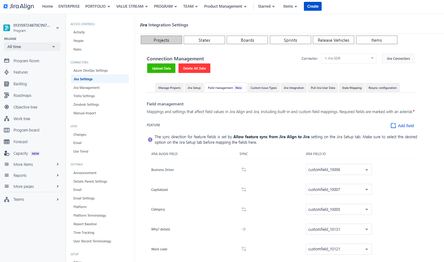 Field management tab with business driver, capitalized, category fields.png